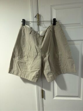 Anthropologie Neutral Linen-Blend Tailored Shorts
